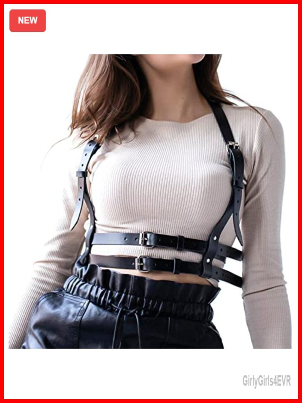 Punk Belt Black Pu Leather Harness Belt for Women Goth Body Adjustable Waist